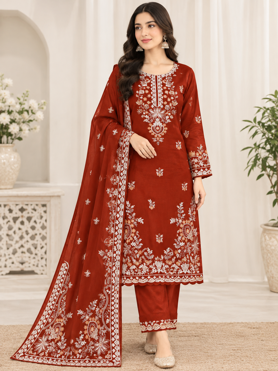 Dhanak embroidered luxury unstitched 2pc suit